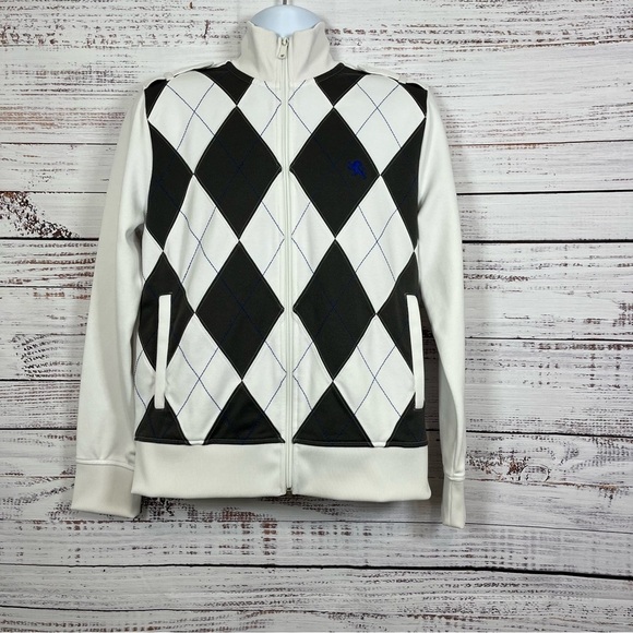 Express White Gray Argyle Full Zip Long Sleeve Jacket - Picture 1 of 15